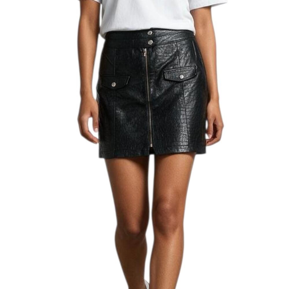 Women's Missguided Faux Crocodile Leather Black Mini Skirt Full Front Zipper 14